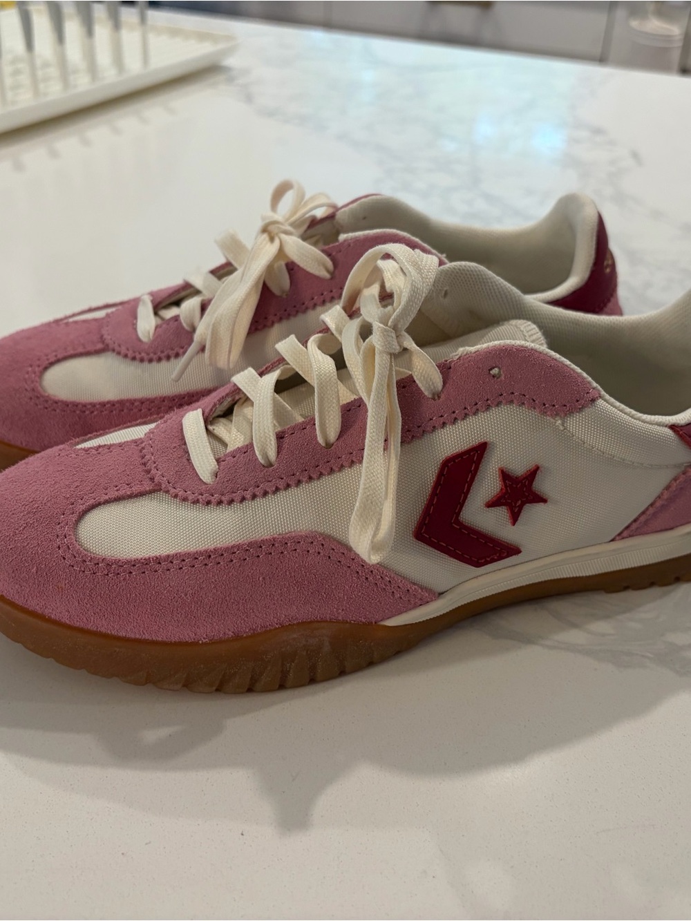 Converse Pink Suede & White Canvas Retro Runner with Red Star Chevron